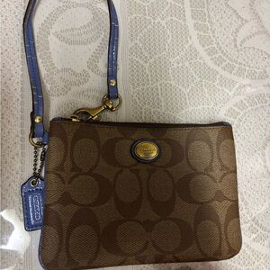 Coach Signature Brown and Blue Wristlet